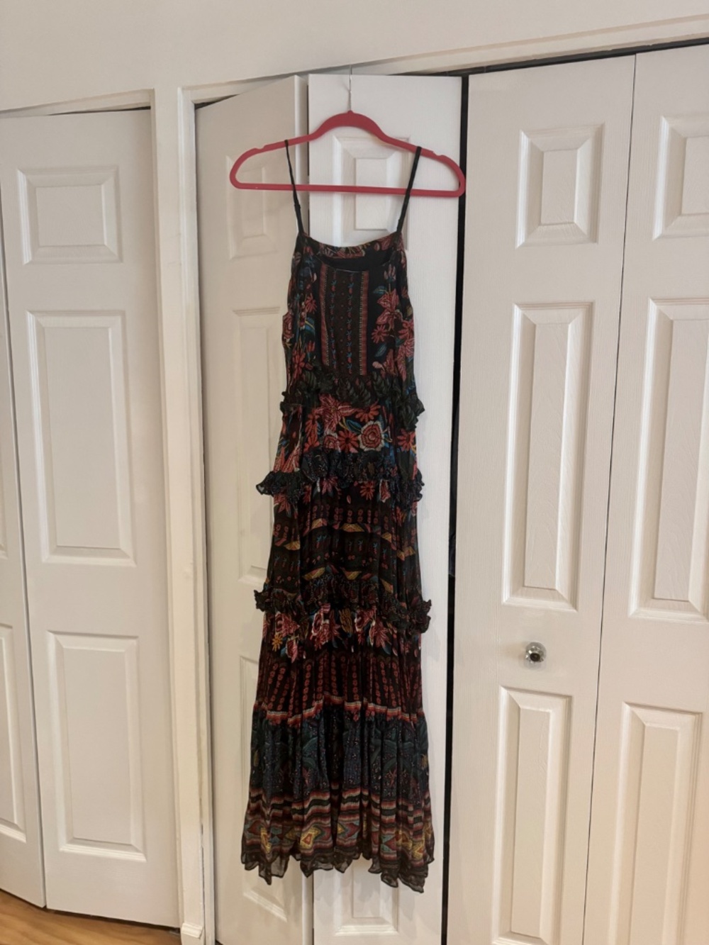 Farm Rio Tiered Ruffle Printed Black Maxi Dress - Picture 2 of 4